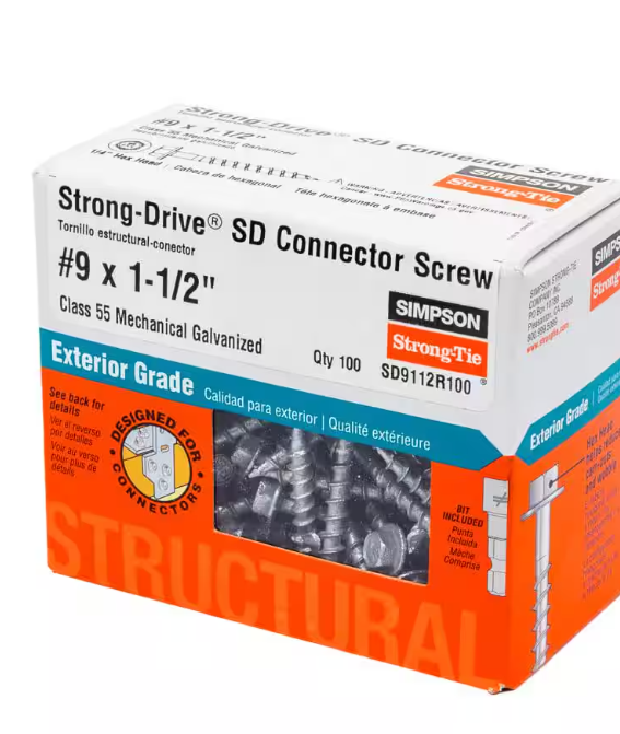 SIMPSON SD #9 CONNECTOR SCREWS 1-1/2IN BOX 100CT