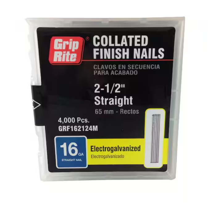 GRIP-RITE 16GA X2 1/2IN STRAIGHT GALVANIZED FINISH NAIL 4000 BOX